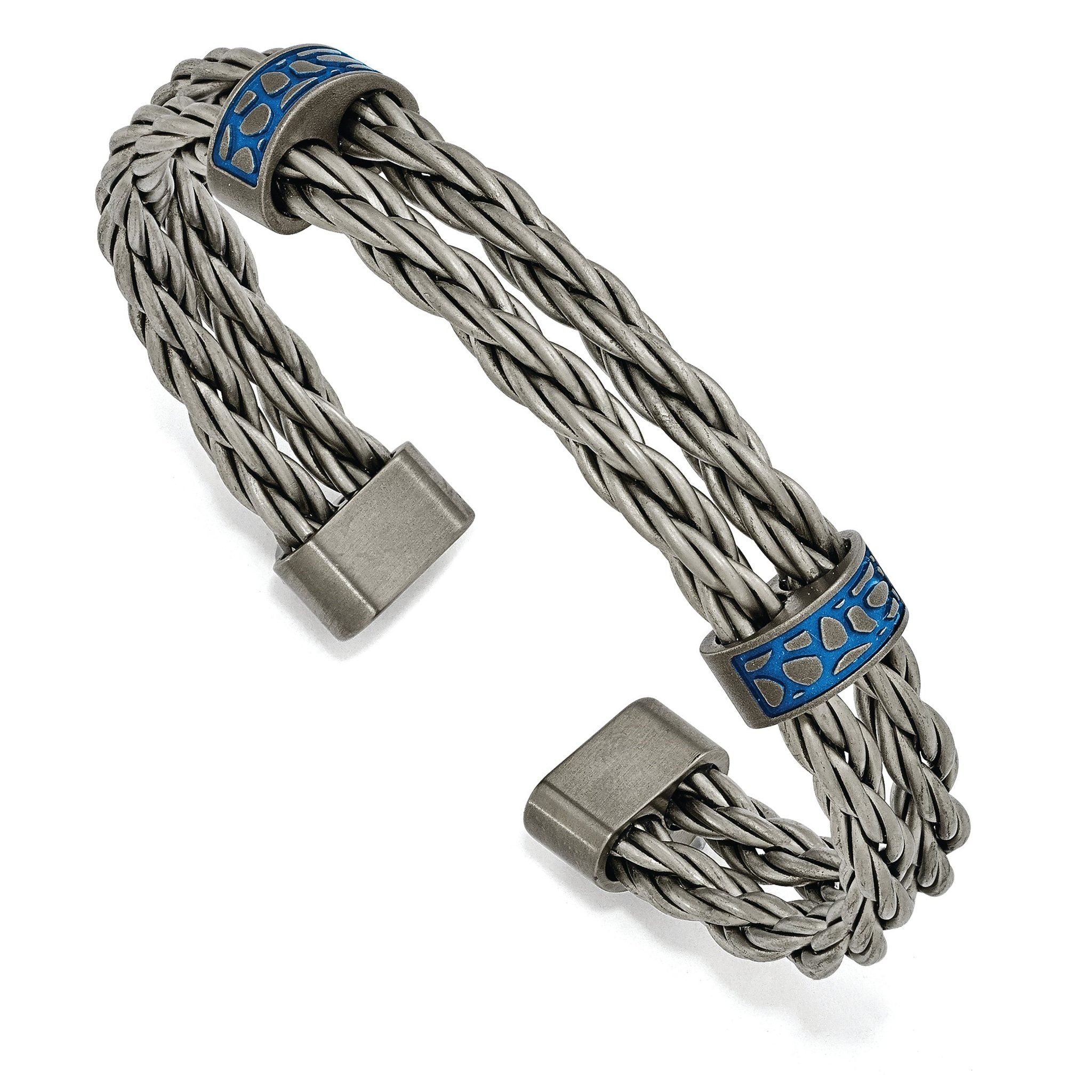 Edward Mirell Titanium Brushed w/ Blue Anodized Stations Cuff Bracelet Main image