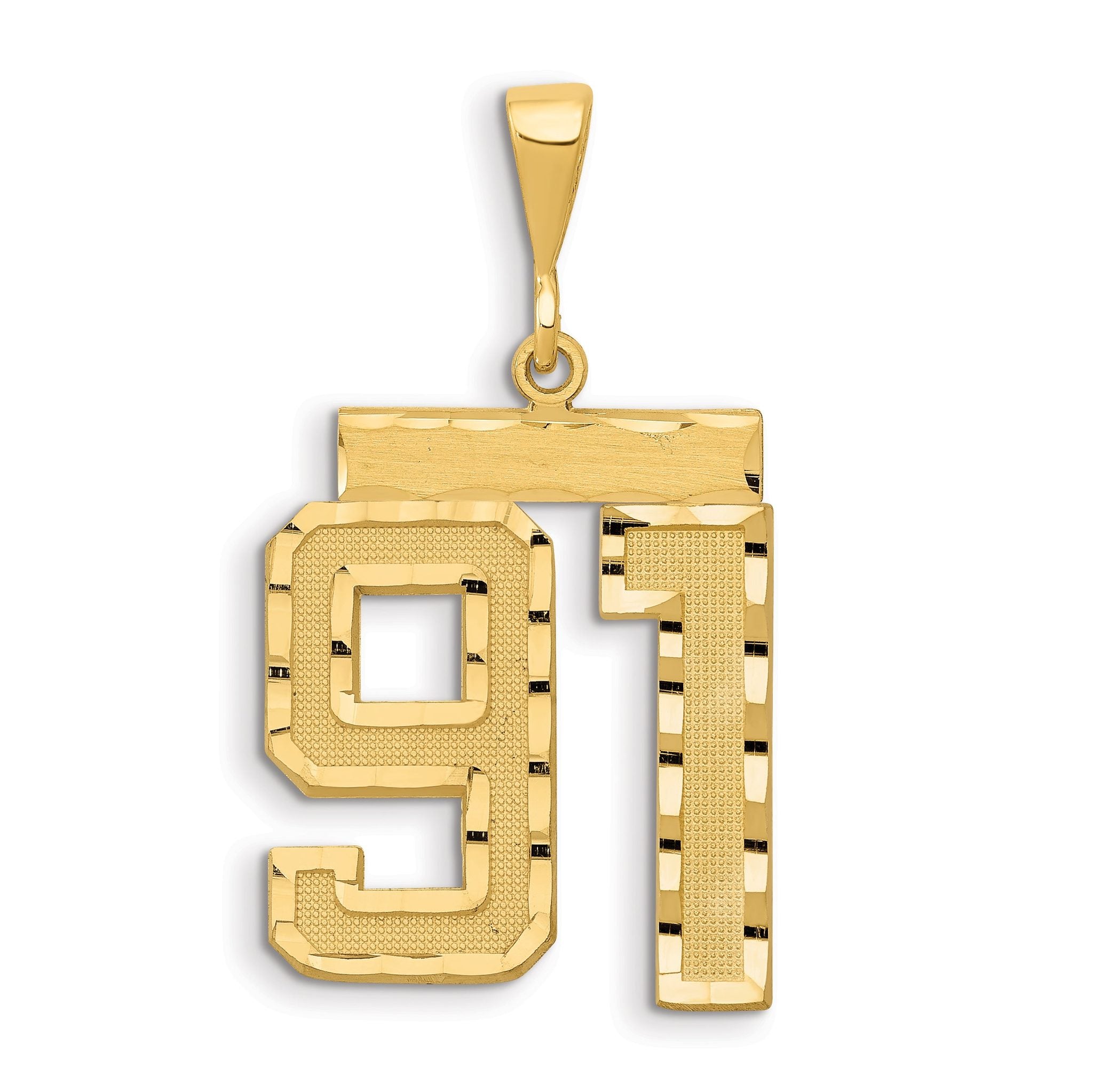 14K Gold Large Diamond-Cut Number 91 Charm with Brushed Finish