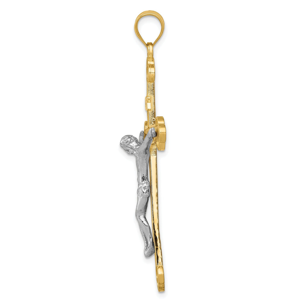 14K Two-Tone Gold INRI Crucifix Pendant Solid, Casted, 50mm