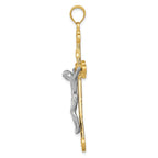 14K Two-Tone Gold INRI Crucifix Pendant Solid, Casted, 50mm
