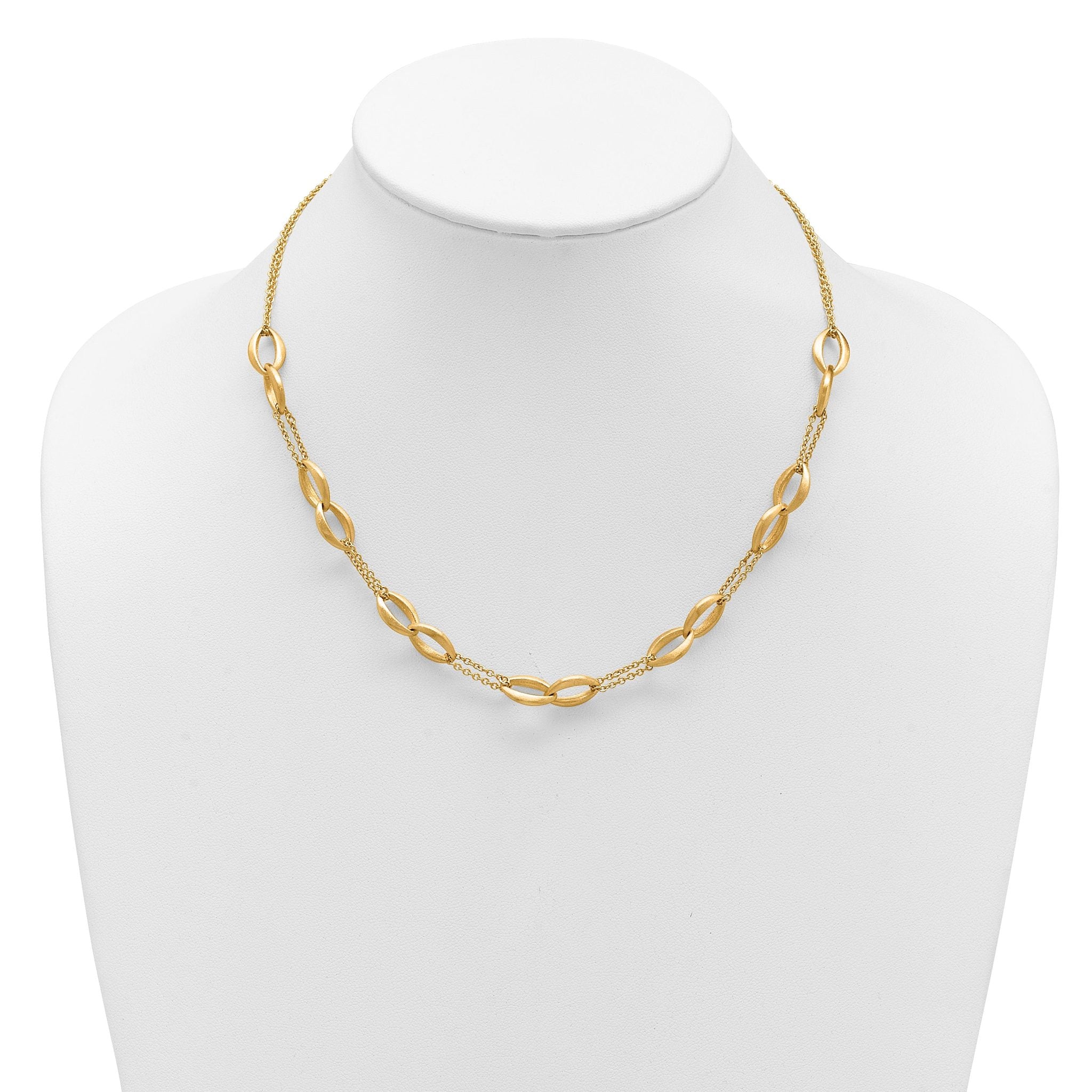 14K Polished and Brushed 2-Strand Navette Link Necklace
