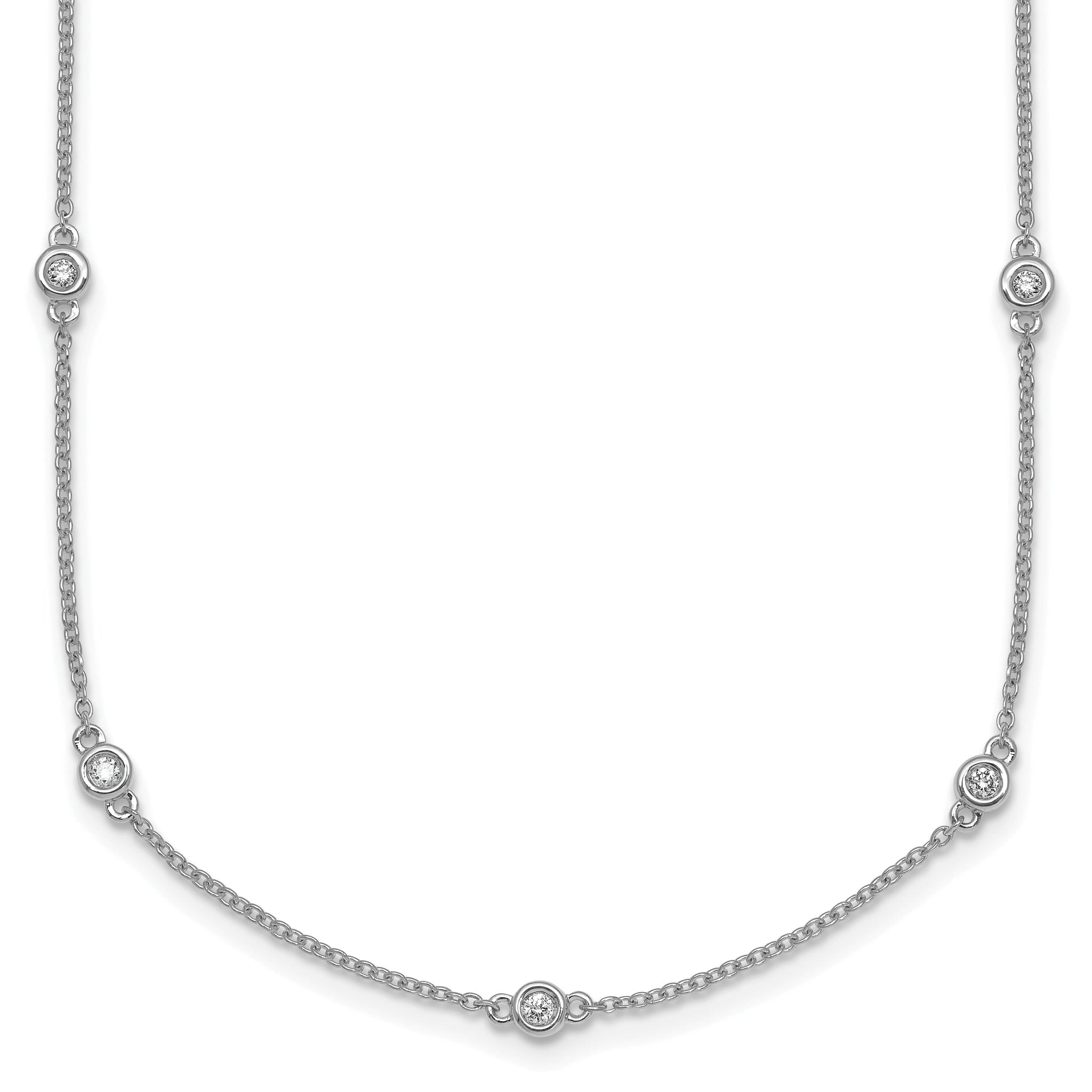 14k White Gold Complete 1/5 carat Bezel-set Diamond and Cable Chain 13-Station 16 inch Necklace