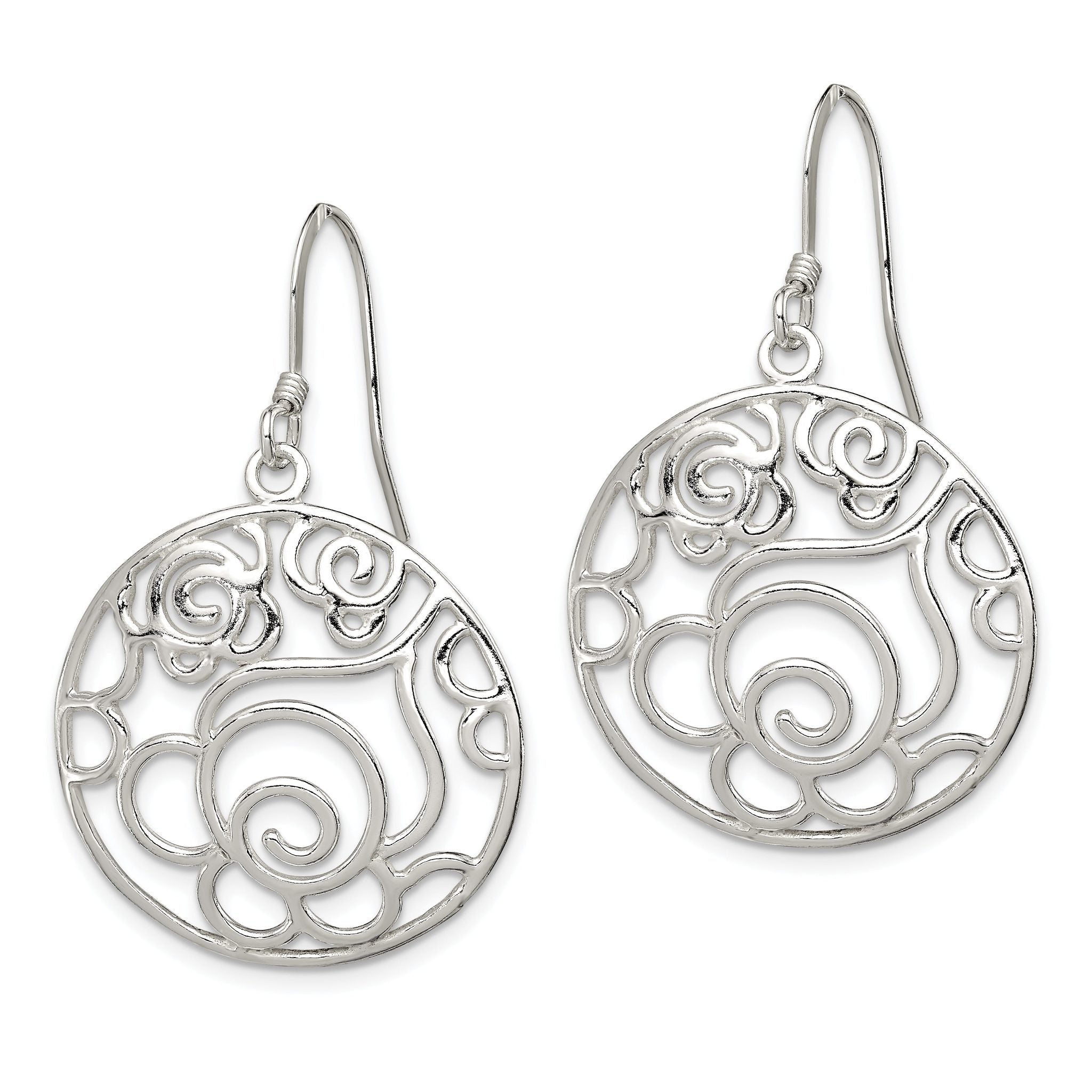 Sterling Silver Polished Fancy Circle Dangle Earrings Secondary image