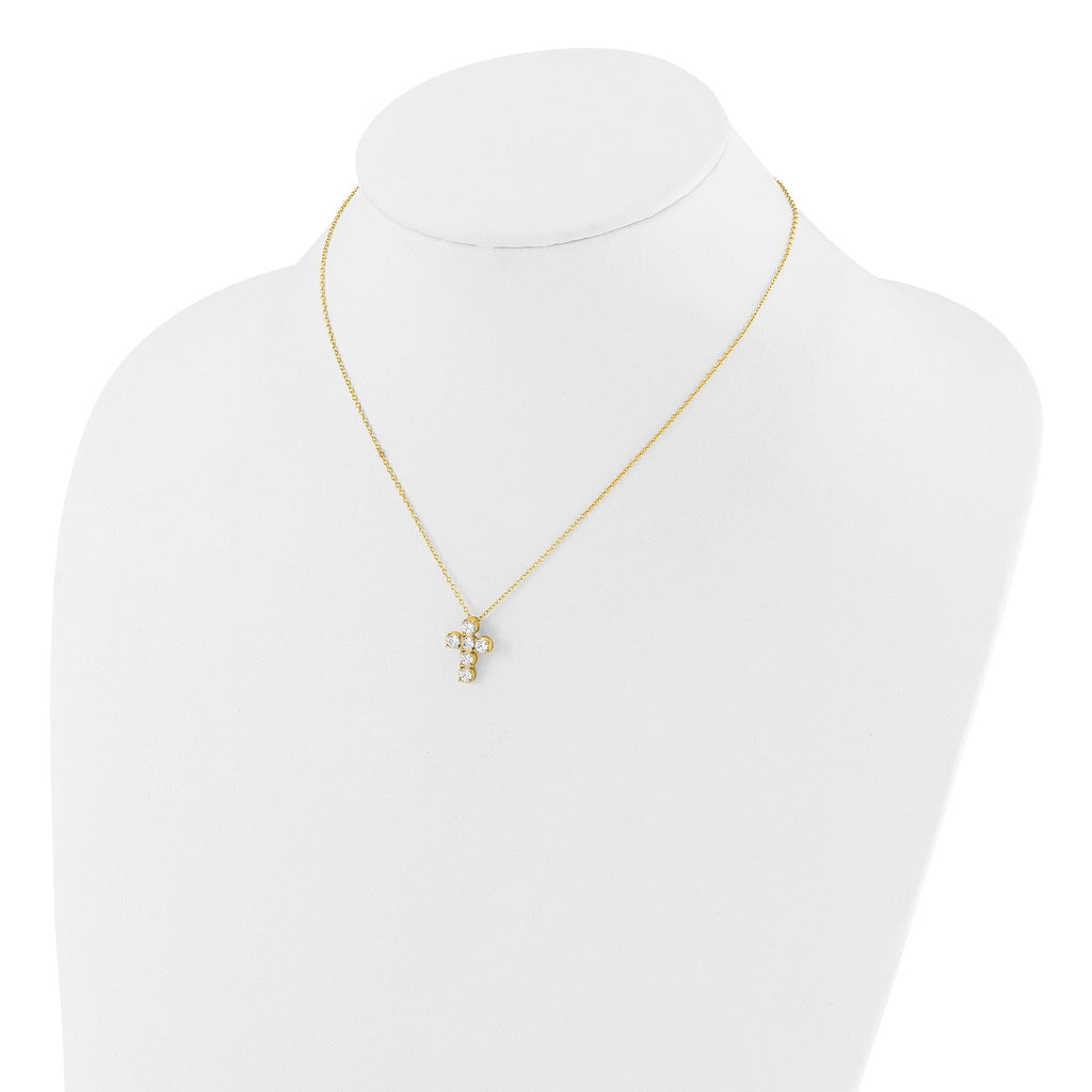 Sterling Silver Gold-tone CZ Cross 16in With 2in ext Necklace
