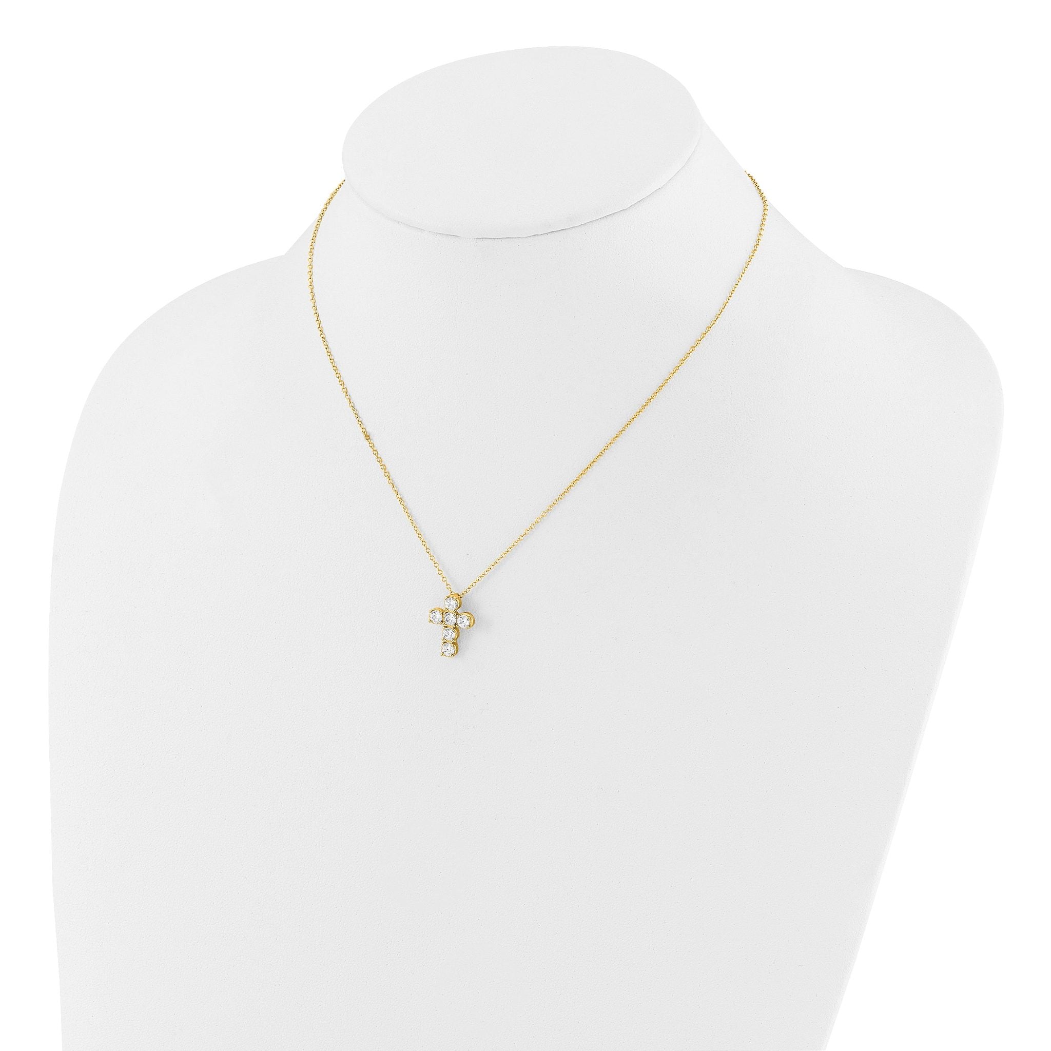 Sterling Silver Gold-tone CZ Cross 16in With 2in ext Necklace