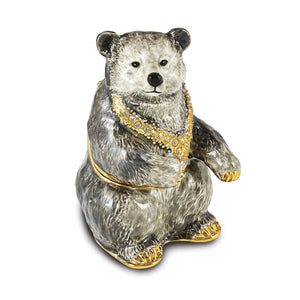 Betty Black & Grey Bear Trinket Box in Pewter with Matching Necklace - Sophia Jewelers