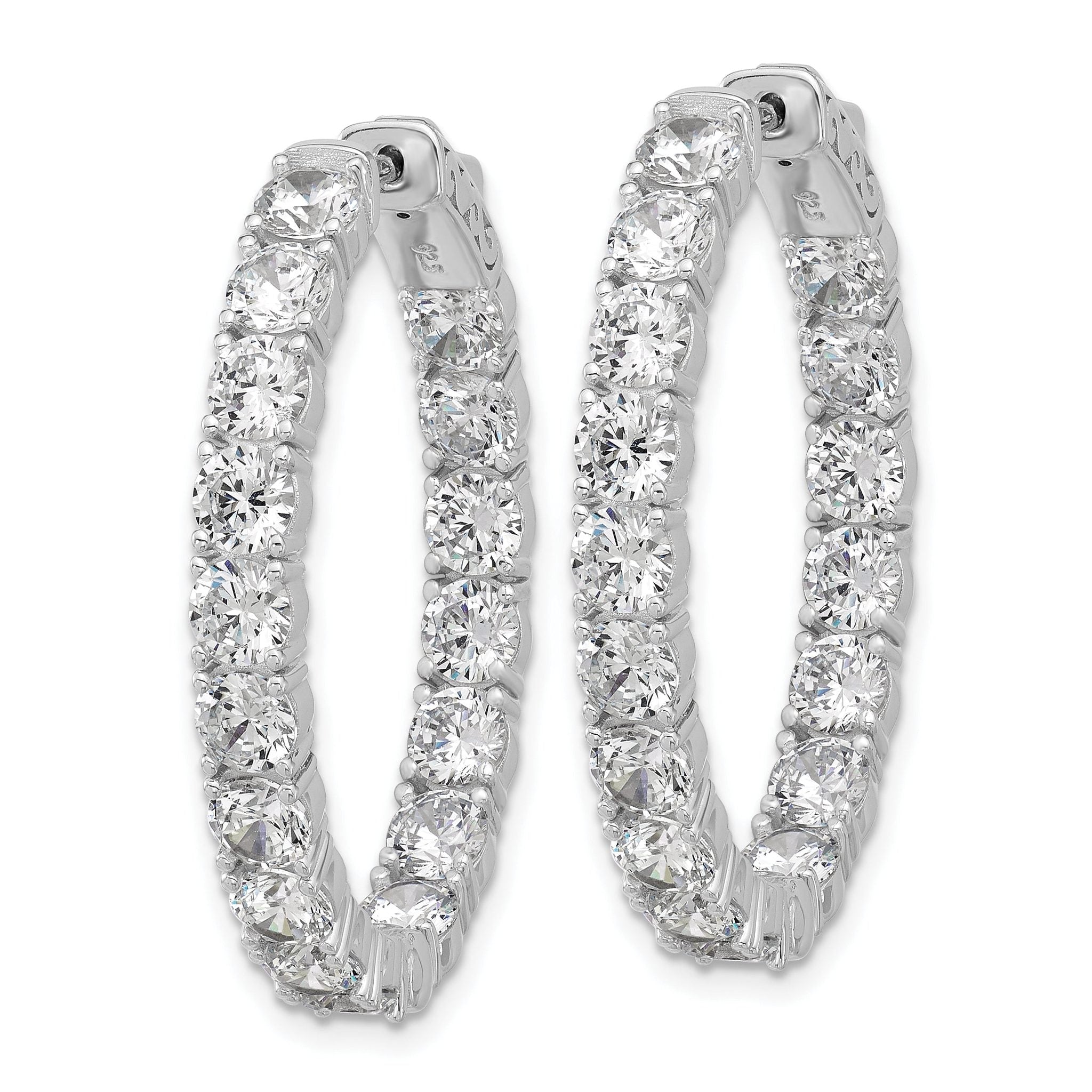 Sterling Shimmer Sterling Silver Rhodium-plated 4mm CZ 34 Stone Oval In and Out Hinged Hoop Earrings Secondary image