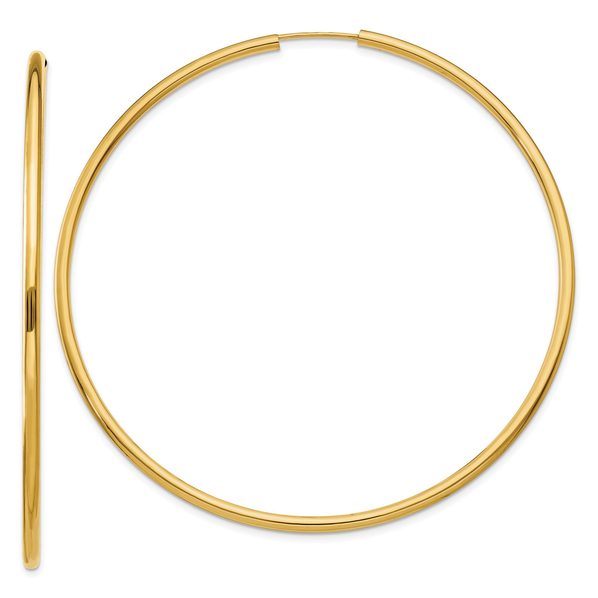 14K Gold Polished Endless 2mm Hoop Earrings for Women 65mm Main image