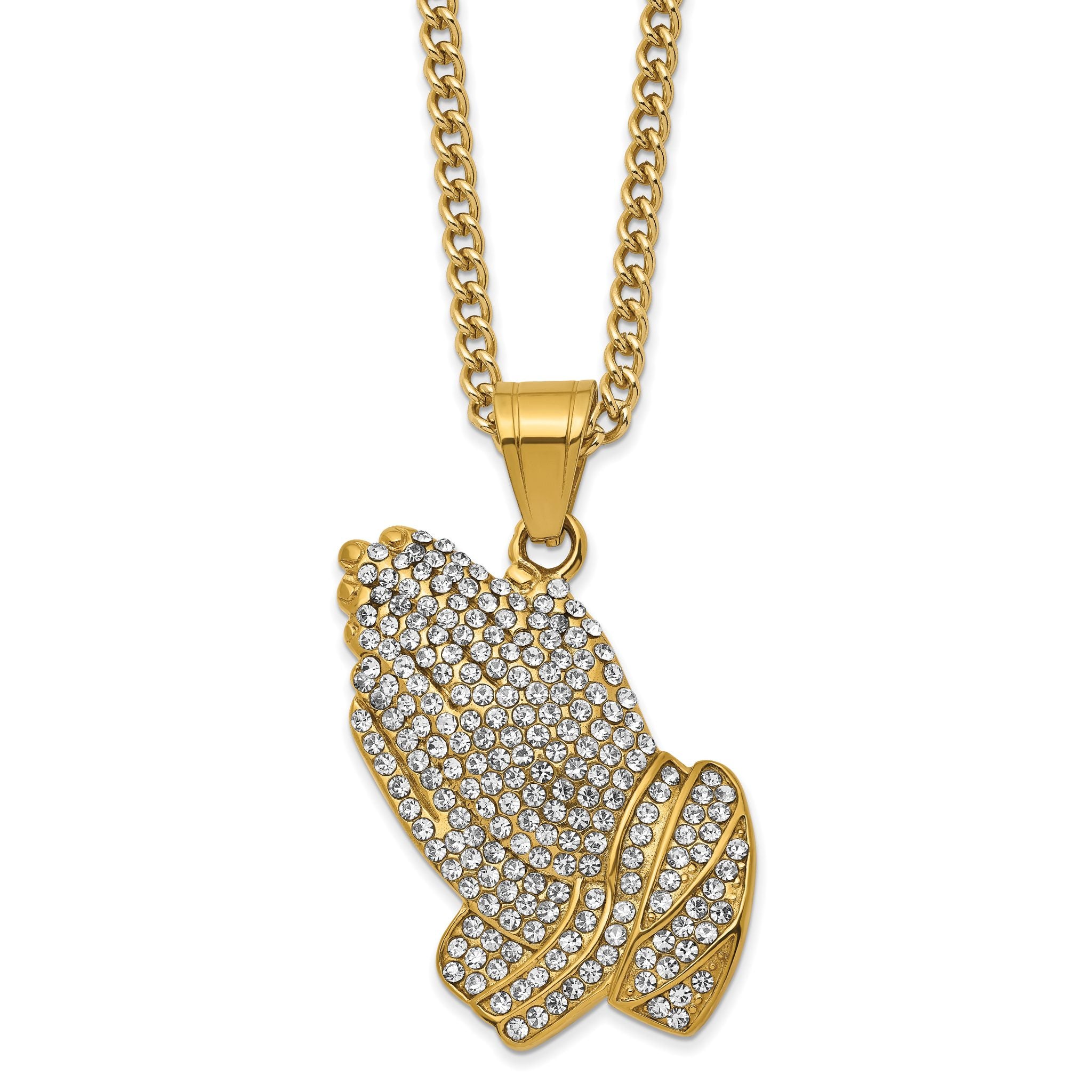 Praying Hands Pendant Necklace in Gold-Tone Stainless Steel Main image