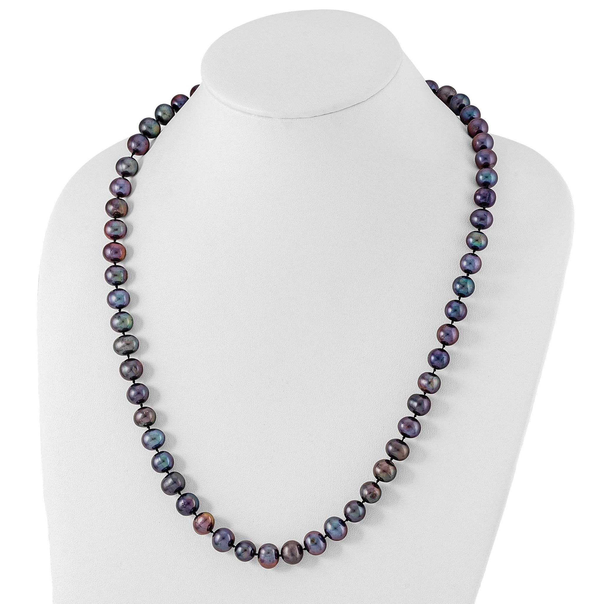 Sterling Silver Rhod-plated 9-10mm Black FWC Pearl Necklace Secondary image