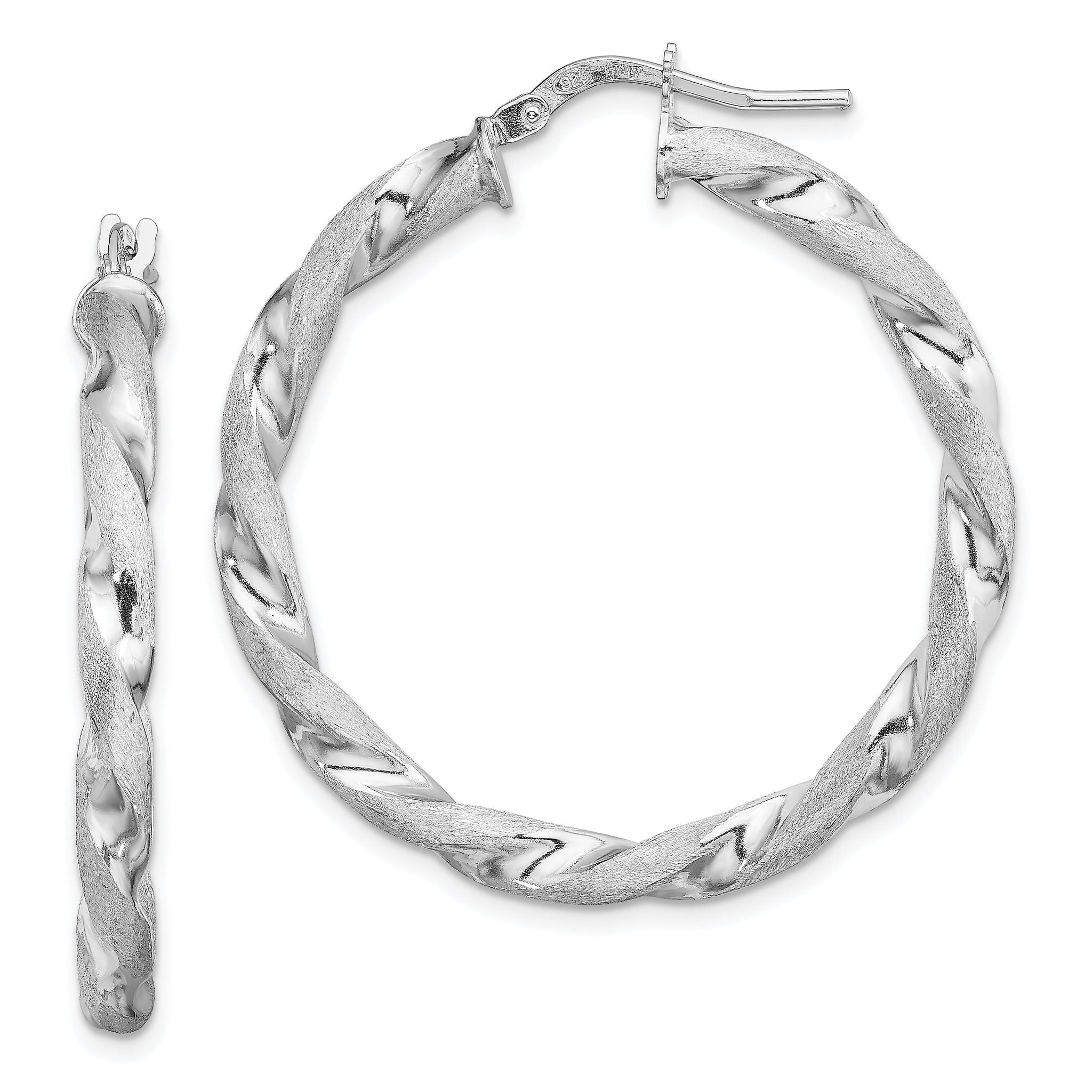 Sterling Silver RH-Plated Satin Polished Twisted 3x35mm Hoop Earrings Main image
