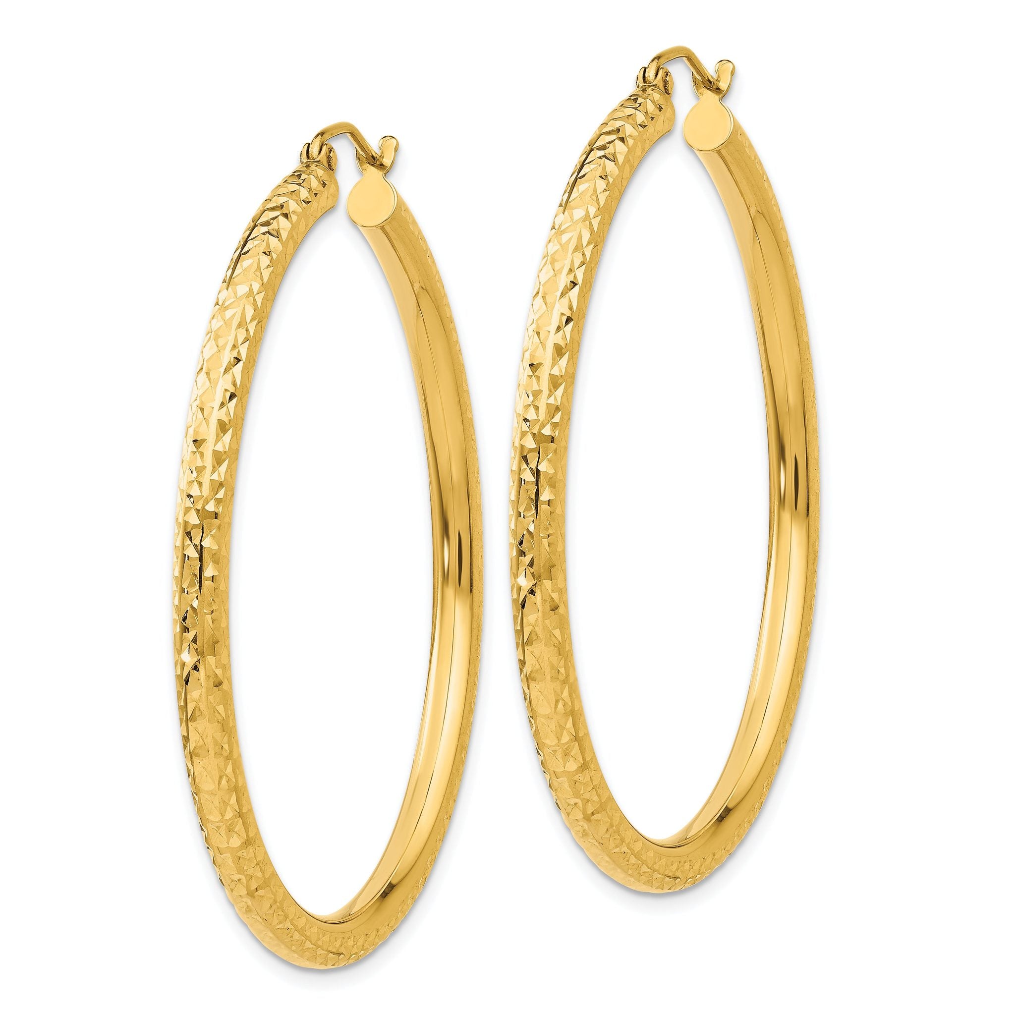 14k Diamond-cut 3mm Round Hoop Earrings Secondary image