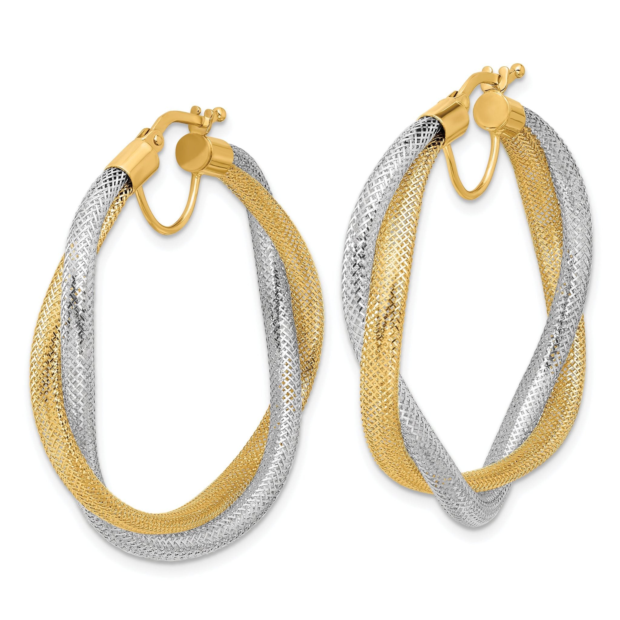 14K w/Rhodium Braided Mesh Stretch Hoop Earrings Secondary image