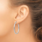 14K White Gold Polished Hoop Earrings Elegant Rhodium-Plated