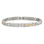 Stainless Steel with 14k Gold Accent Brushed and Polished Link Bracelet for Men