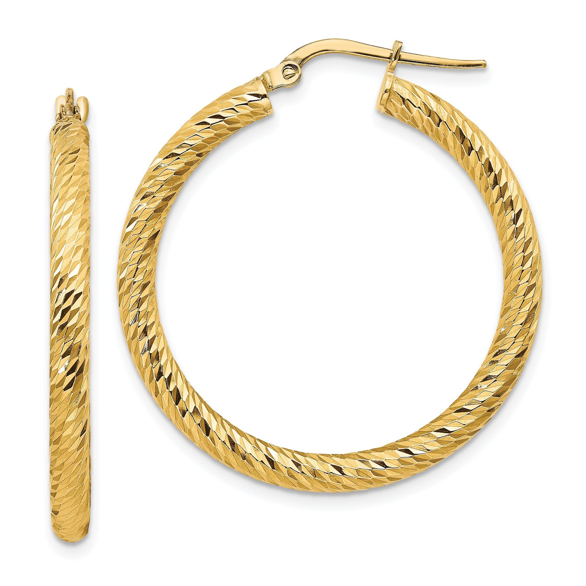 14k 3x25mm Diamond-cut Round Hoop Earrings Main image