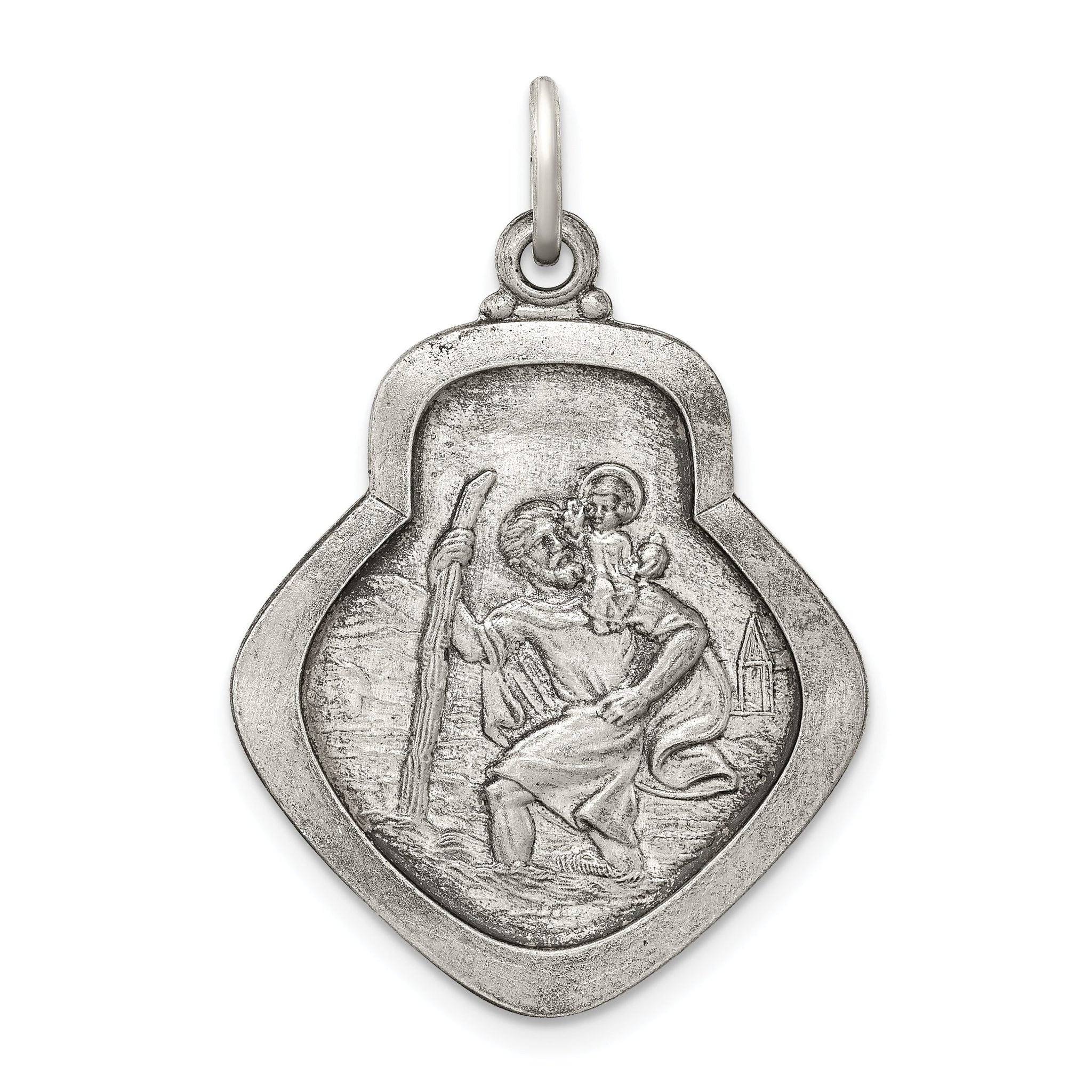 Sterling Silver 925 Saint Christopher Pendant with Antiqued Finish Vintage Charm