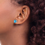 14k White Gold 7mm Blue Topaz Checker Earrings