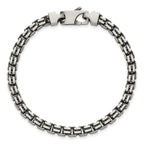 Sterling Silver Antiqued Brushed 5.00mm Fancy Box Link 7.75 inch Bracelet