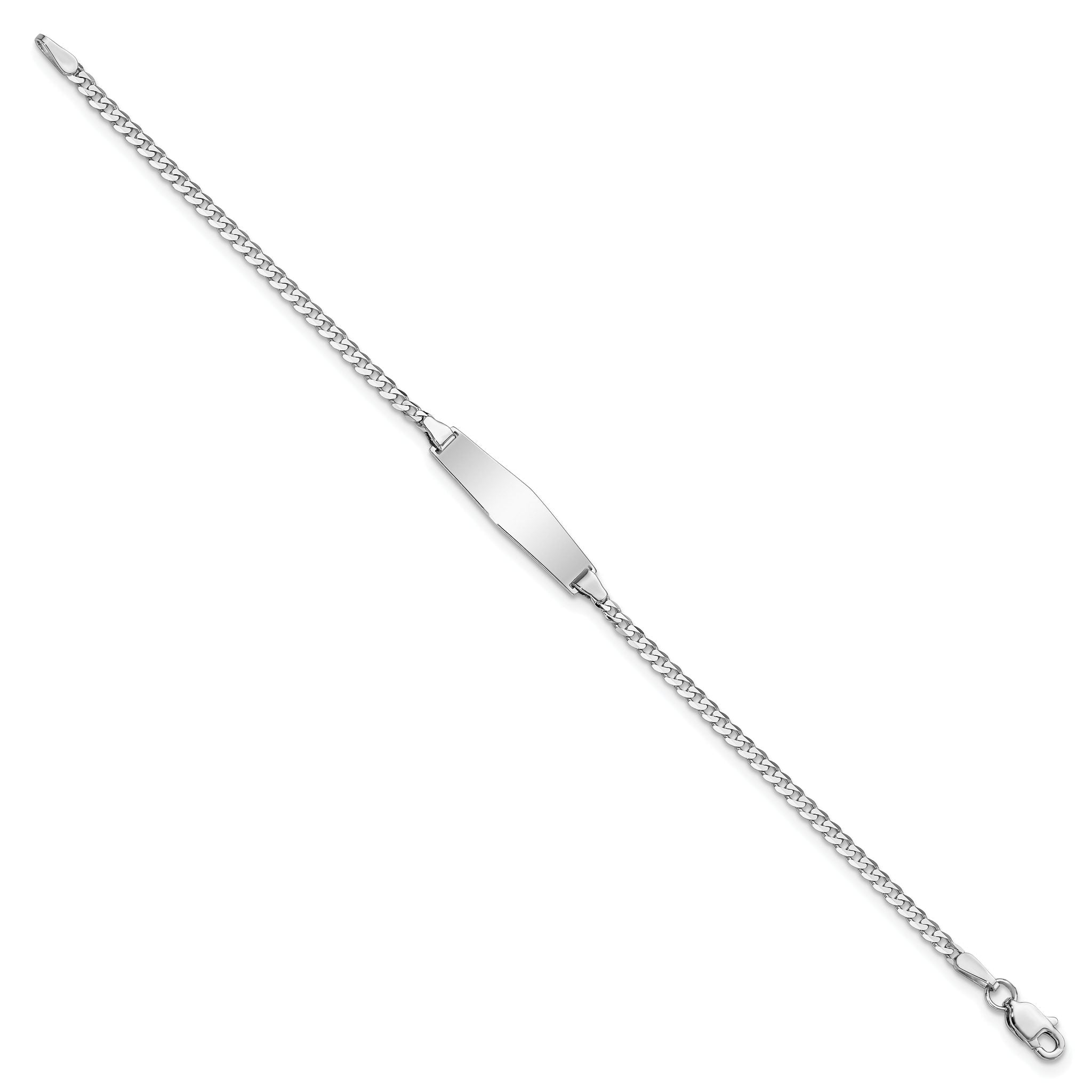 14k White Gold Polished Solid Chain/Solid Plate Flat Curb Link Soft Diamond Shape 19.5x6mm Plate 6 inch Baby/Child ID Bracelet