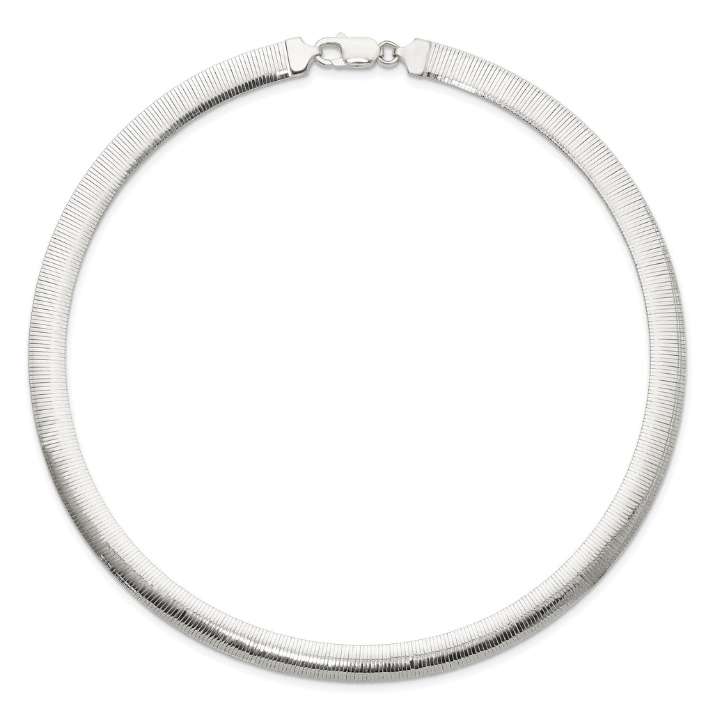 Sterling Silver 925 Reversible Polished Omega Necklace 17 Diamond-Cut