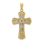 14K Two-Tone Gold Polished Cross Pendant with Textured Design  Elegant