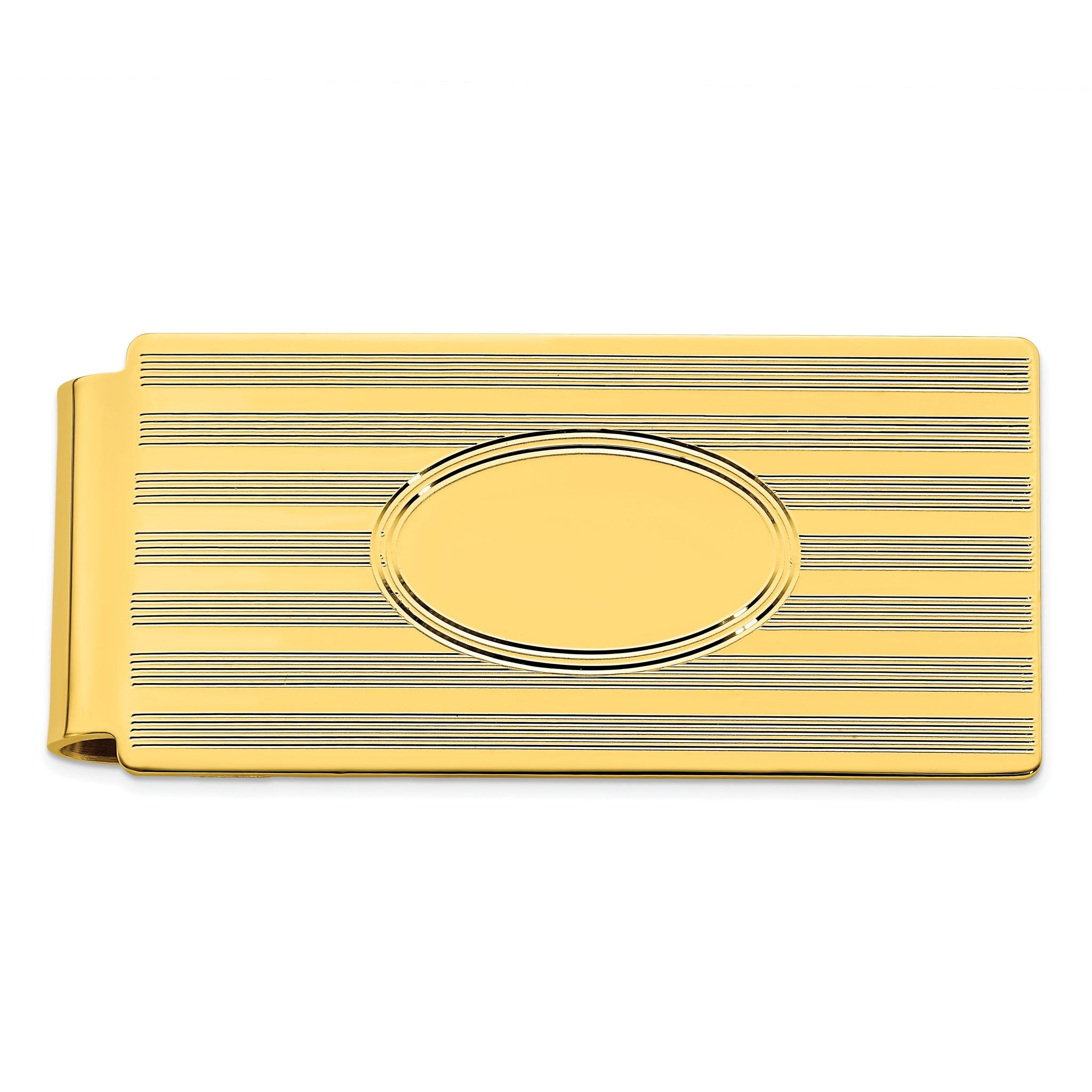 Gold-plated Kelly Waters Horizontal Lines with Engravable Oval Hinged Money Clip Main image