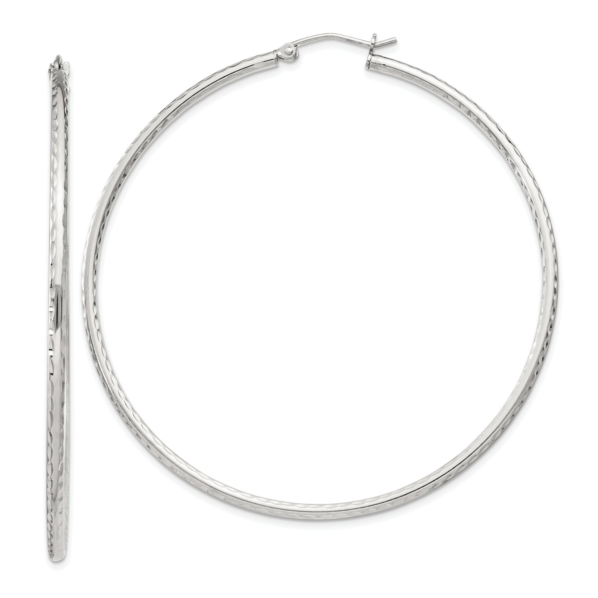 Sterling Silver 2mm Diamond Cut Hoop Earrings Main image