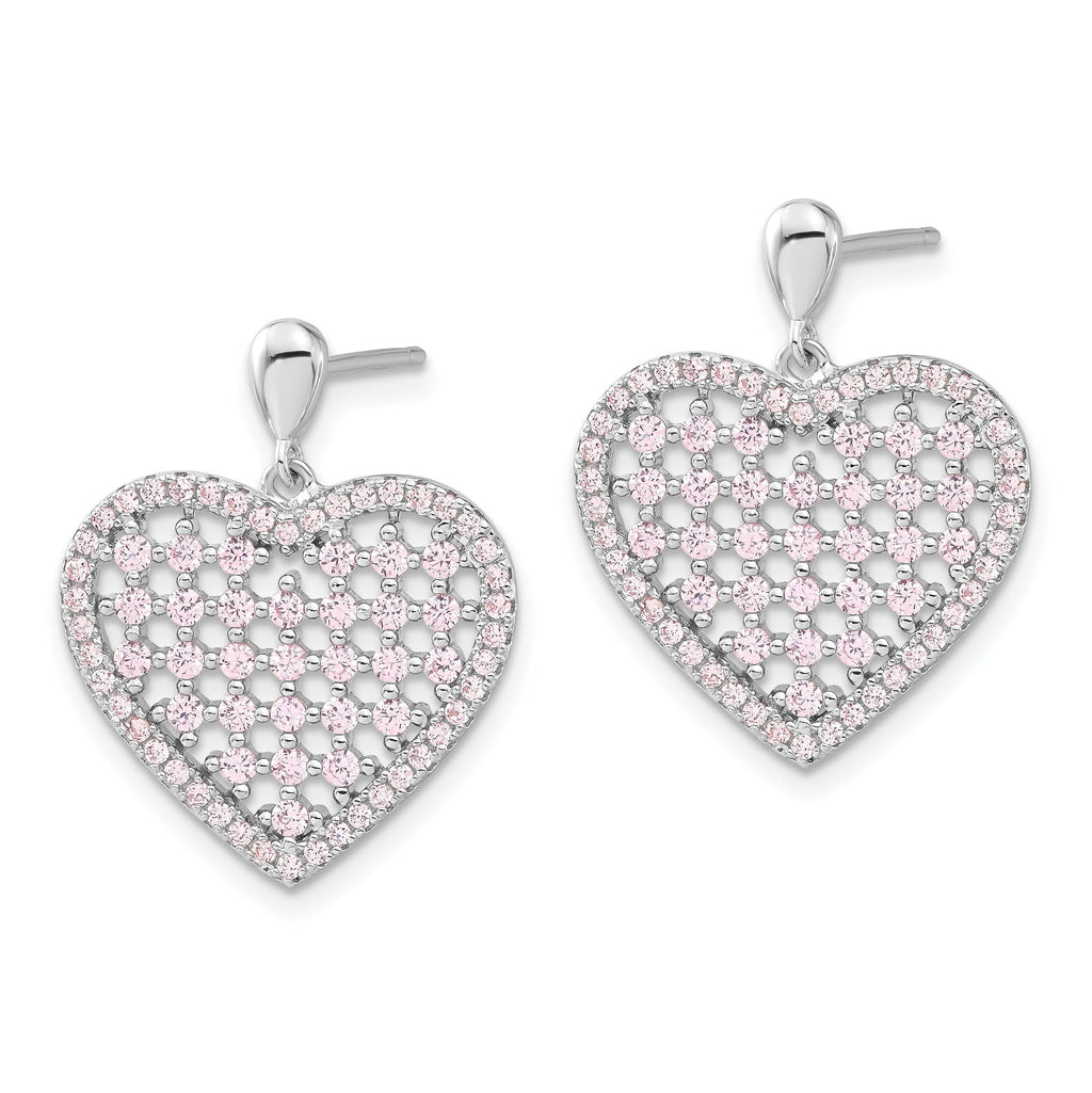 Sophia Jewelers Sterling Silver Pink CZ Heart Dangle Earrings Polished Finish