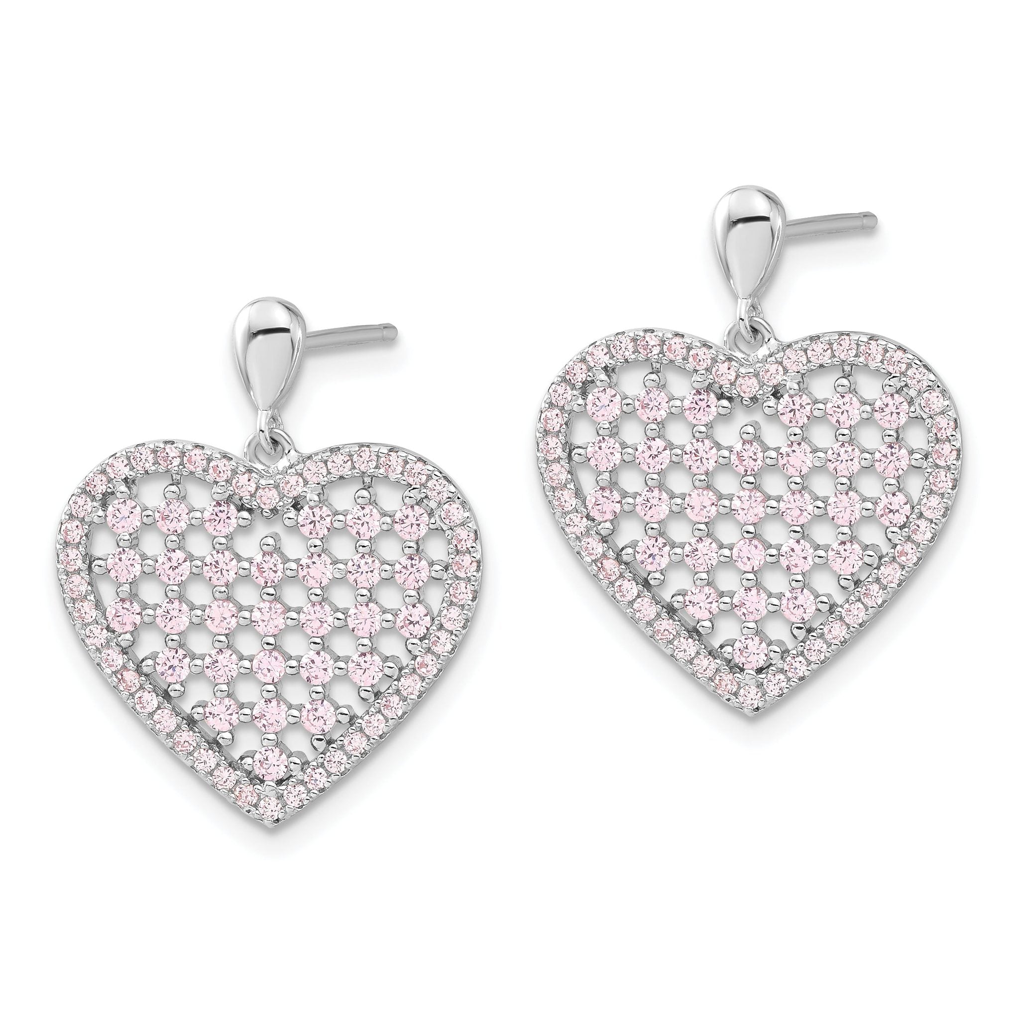 Sophia Jewelers Sterling Silver Pink CZ Heart Dangle Earrings Polished Finish