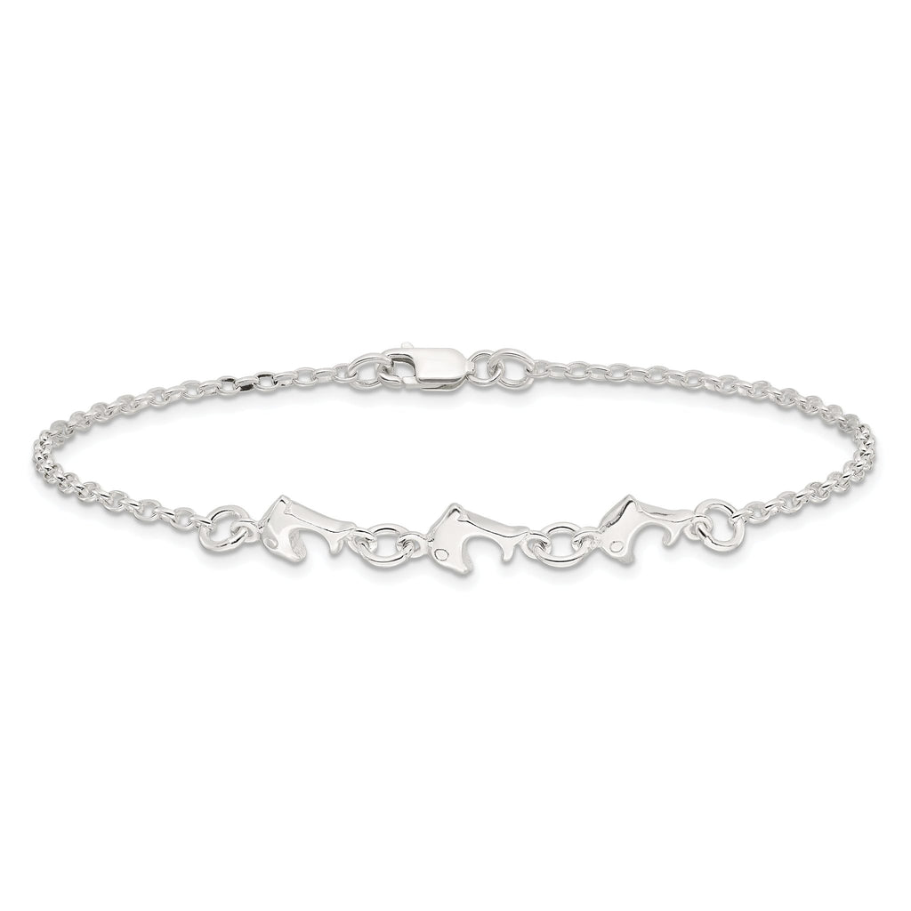 Sterling Silver 3 Dolphins Anklet