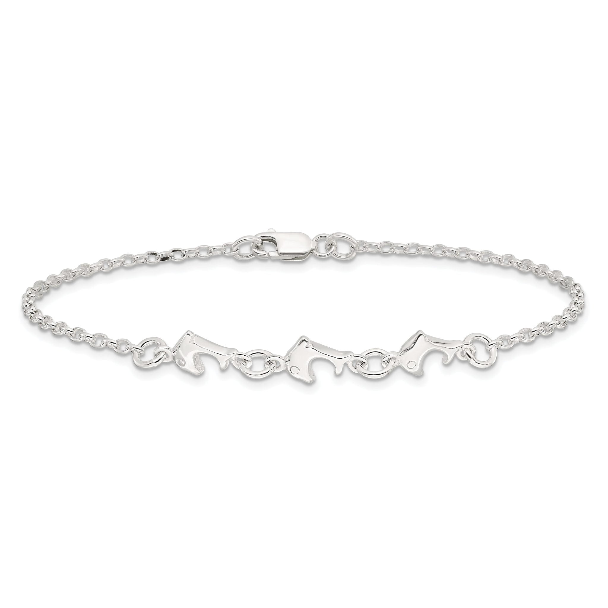 Sterling Silver 3 Dolphins Anklet