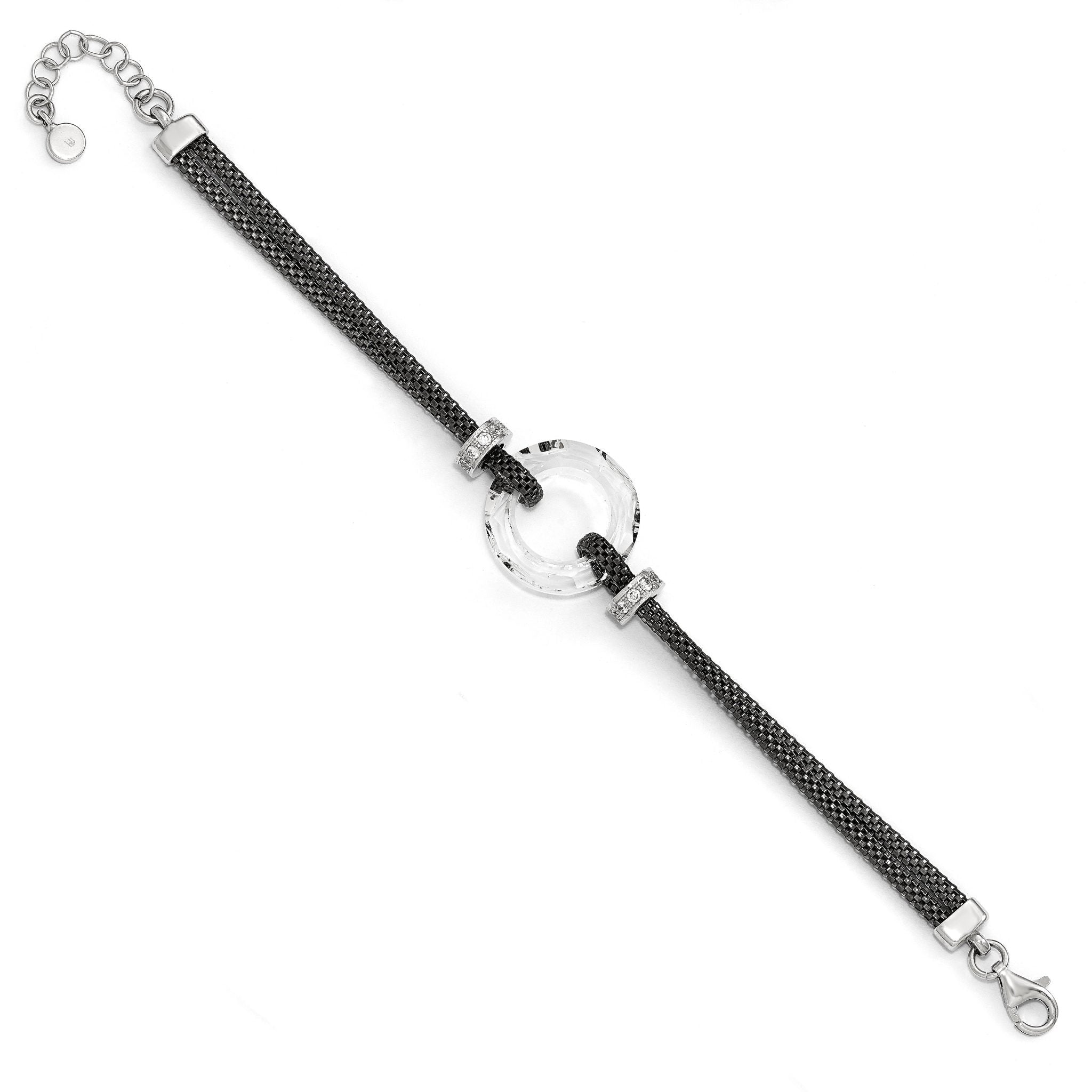 Sterling Silver Blk-plated Crystal Bracelet w/1in ext. Secondary image
