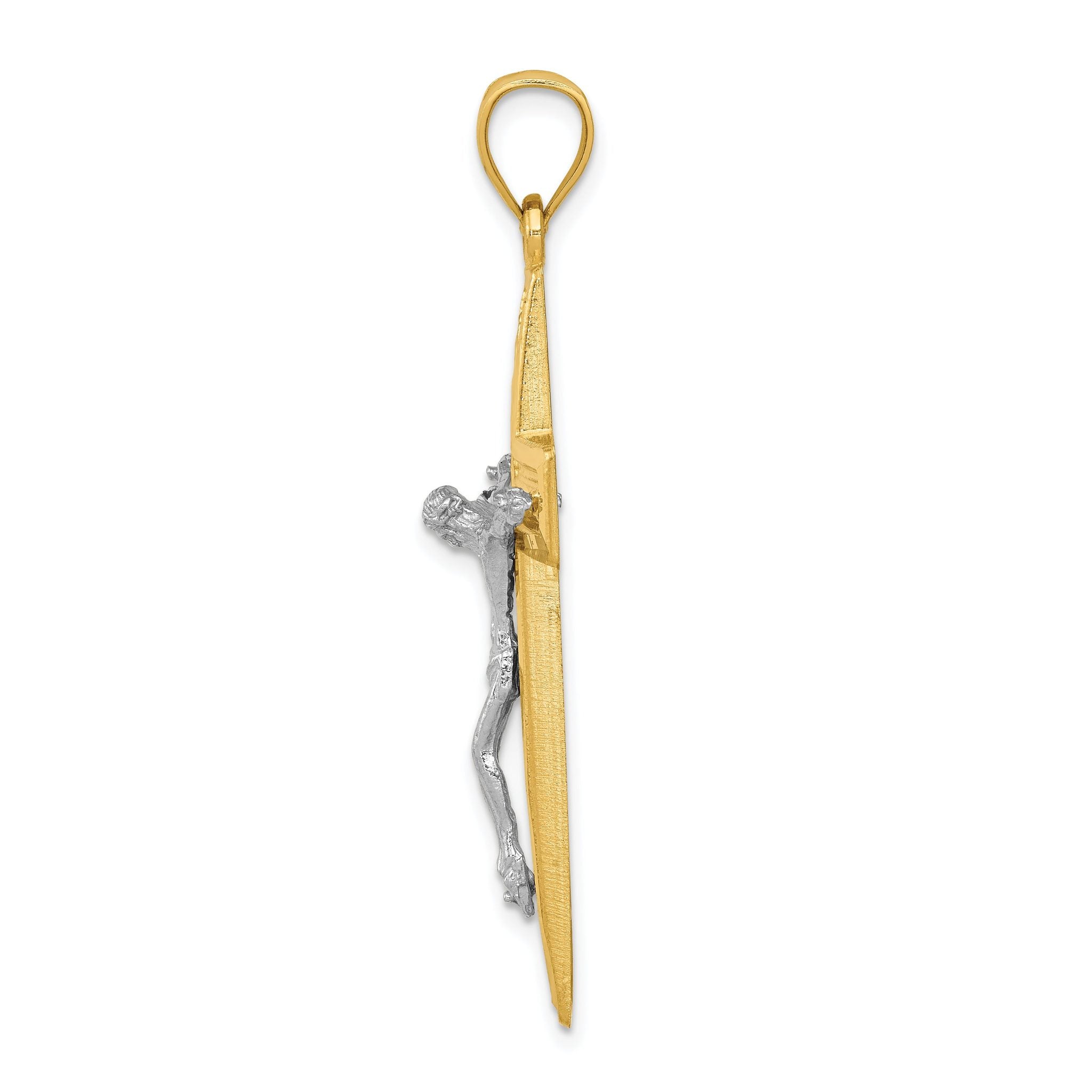 14K Two-Tone Gold Diamond-Cut Latin Crucifix Pendant Polished Solid Design Secondary image