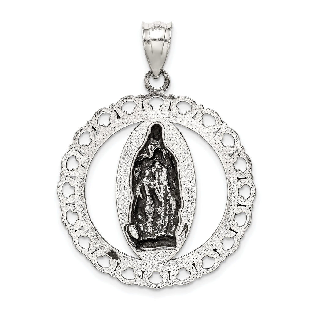 Sterling Silver 925 Antiqued Religious Circle Pendant Ruffled Elegance