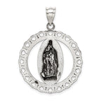 Sterling Silver 925 Antiqued Religious Circle Pendant Ruffled Elegance