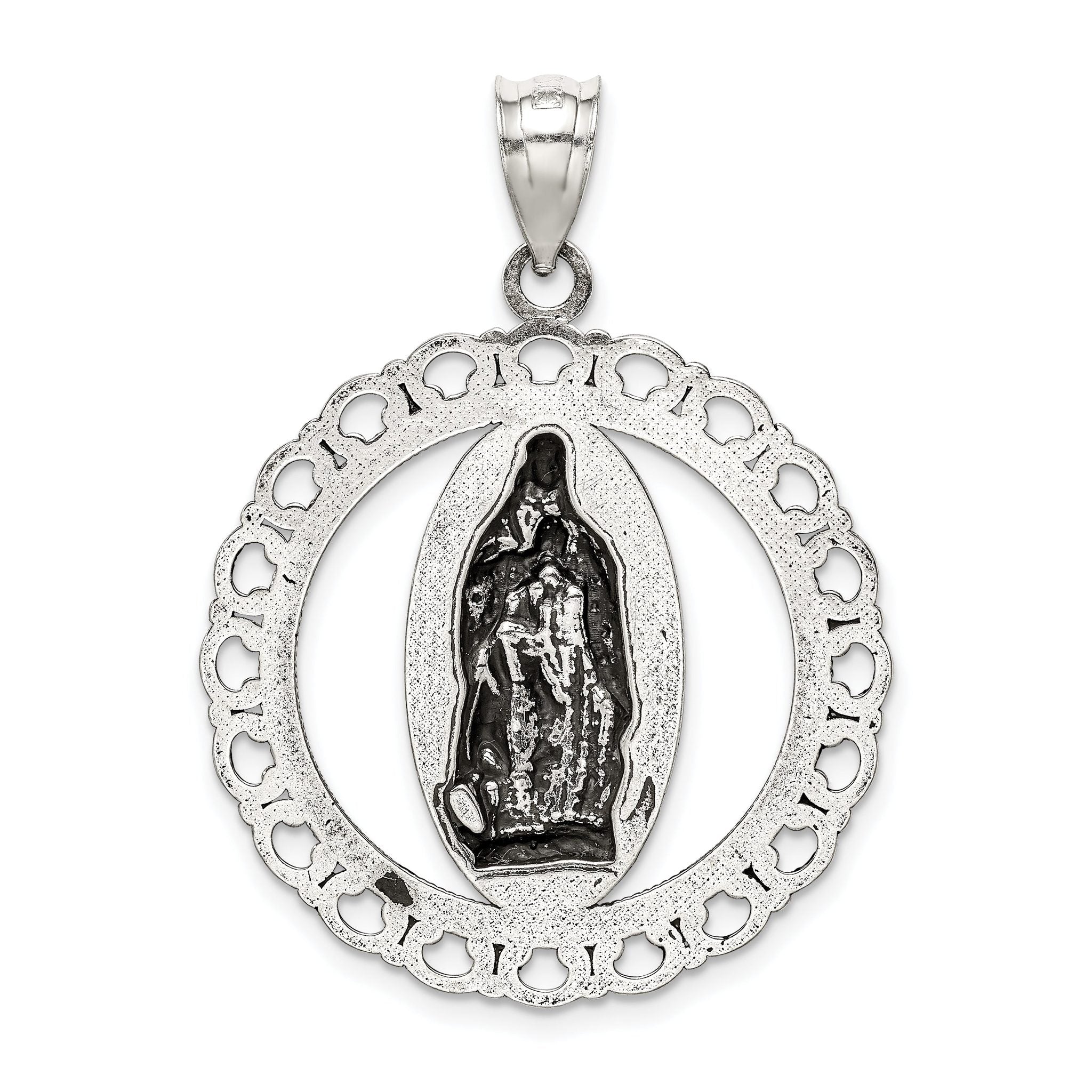 Sterling Silver 925 Antiqued Religious Circle Pendant Ruffled Elegance