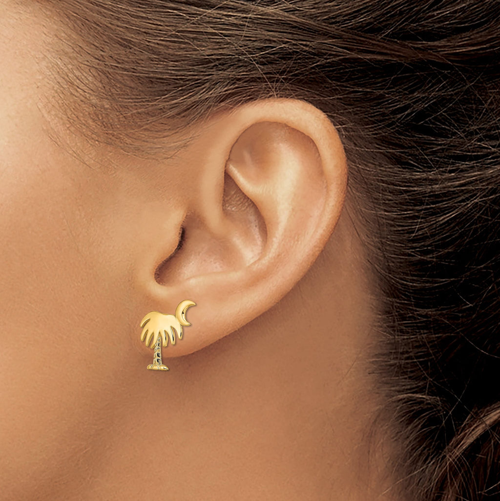 14K Charleston Palm Tree w/ Moon Post Earrings