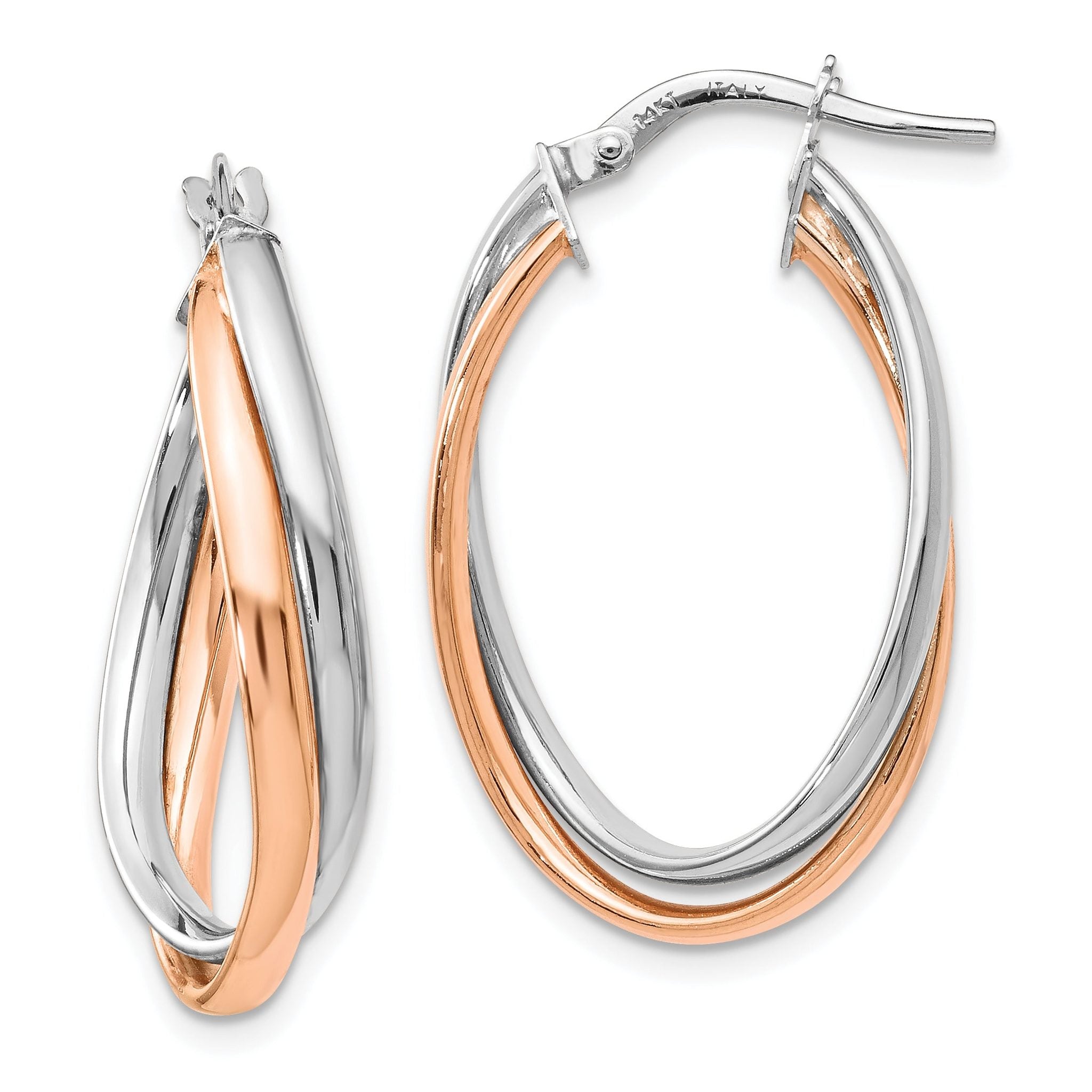 14K Rose and White Gold Polished Fancy Hoop Earrings Main image