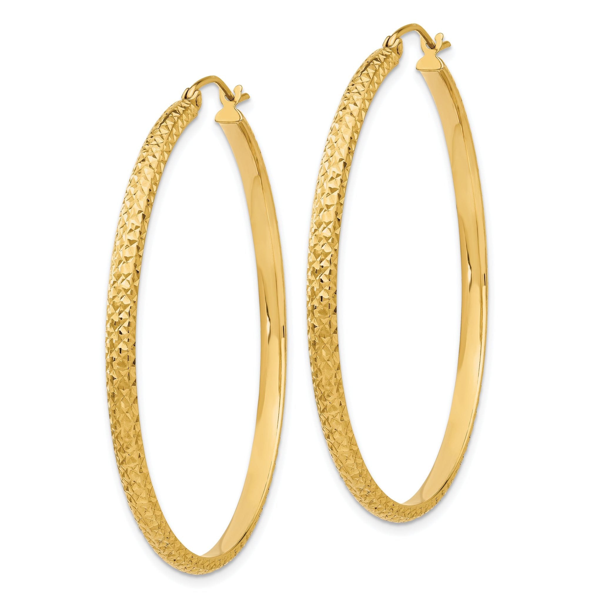 14K Diamond-cut 2.8x46mm Hollow Hoop Earrings Secondary image