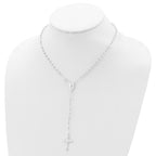Sterling Silver 925 Polished Bead Rosary Necklace for Women 16 Inch
