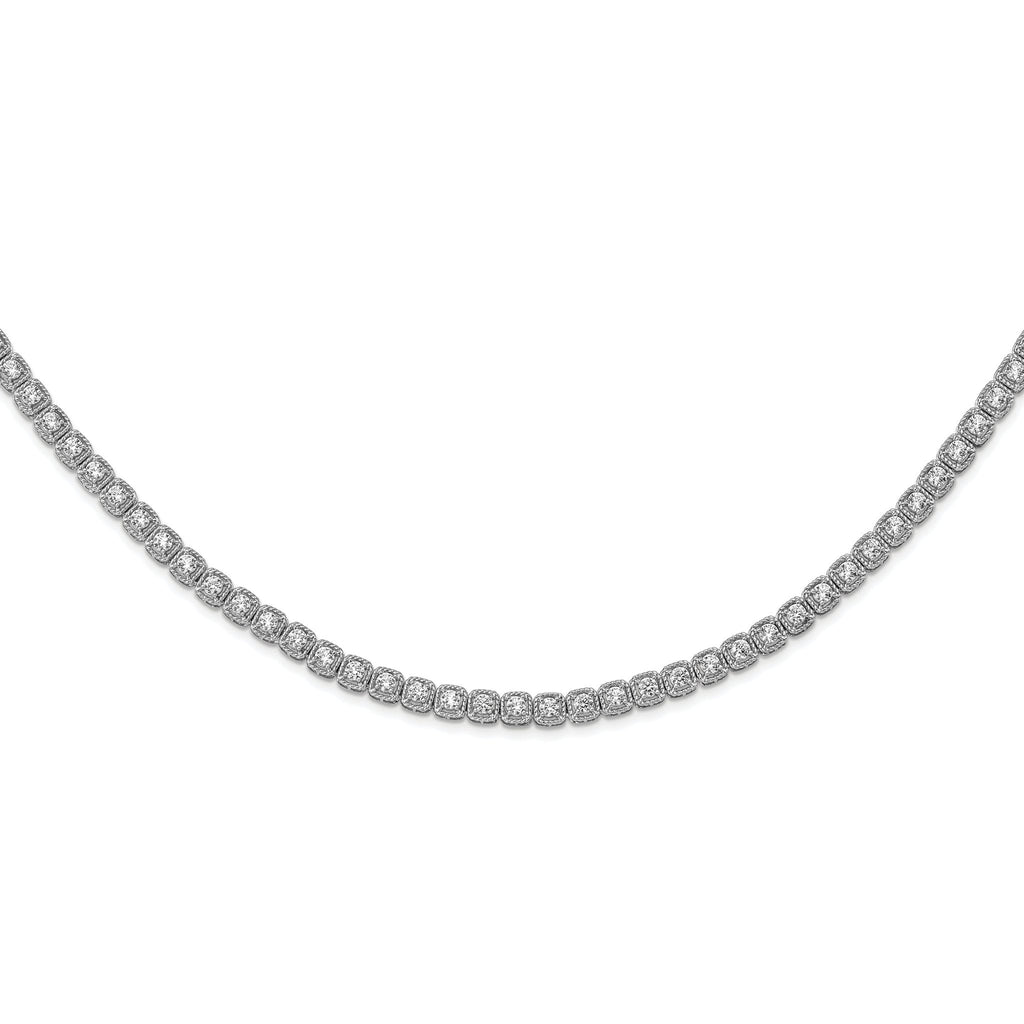 Sterling Silver Rhodium-Plated CZ Riviera Necklace Unisex 17 Polished