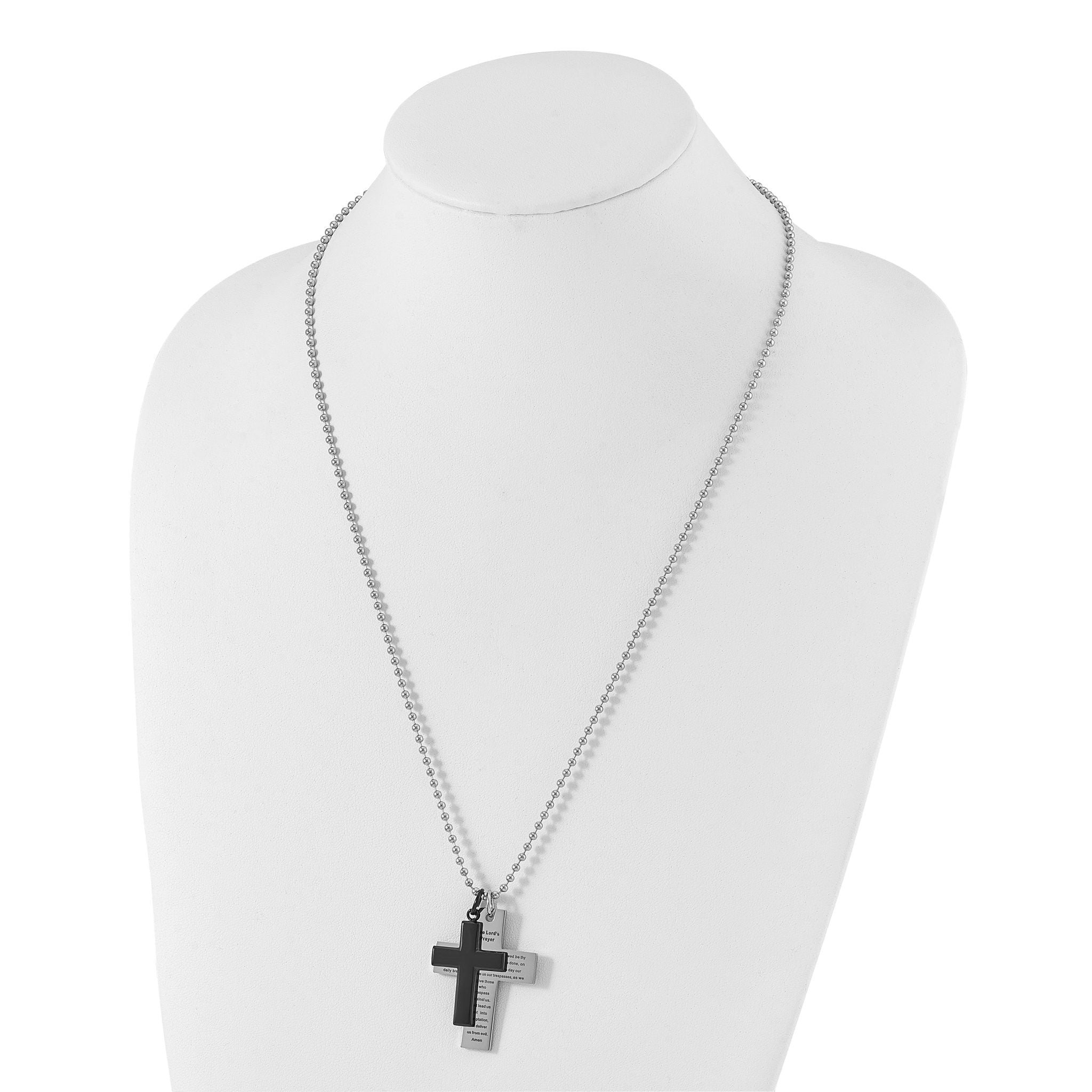 Lord's Prayer Cross Necklace in Black IP Stainless Steel