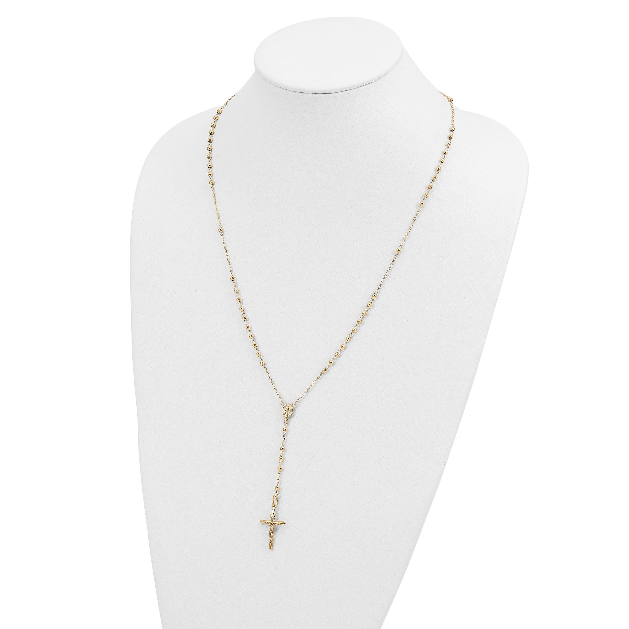 14k Diamond-cut 3mm Beaded Semi-solid Rosary Necklace