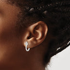 Sterling Silver E-coated CZ Hinged Hoop Earrings