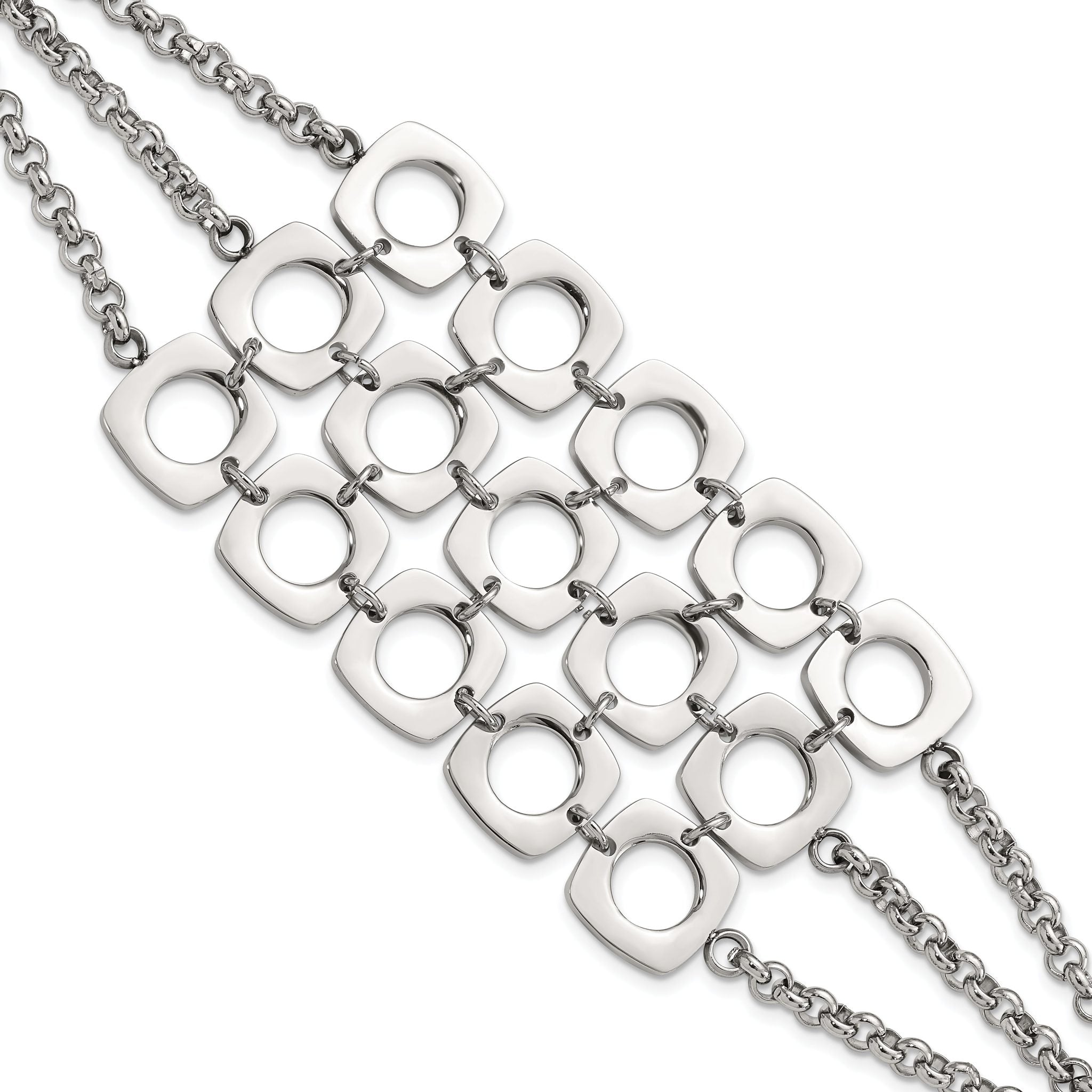 Stainless Steel Polished Fancy Three Strand Square Toggle Bracelet for Women Main image