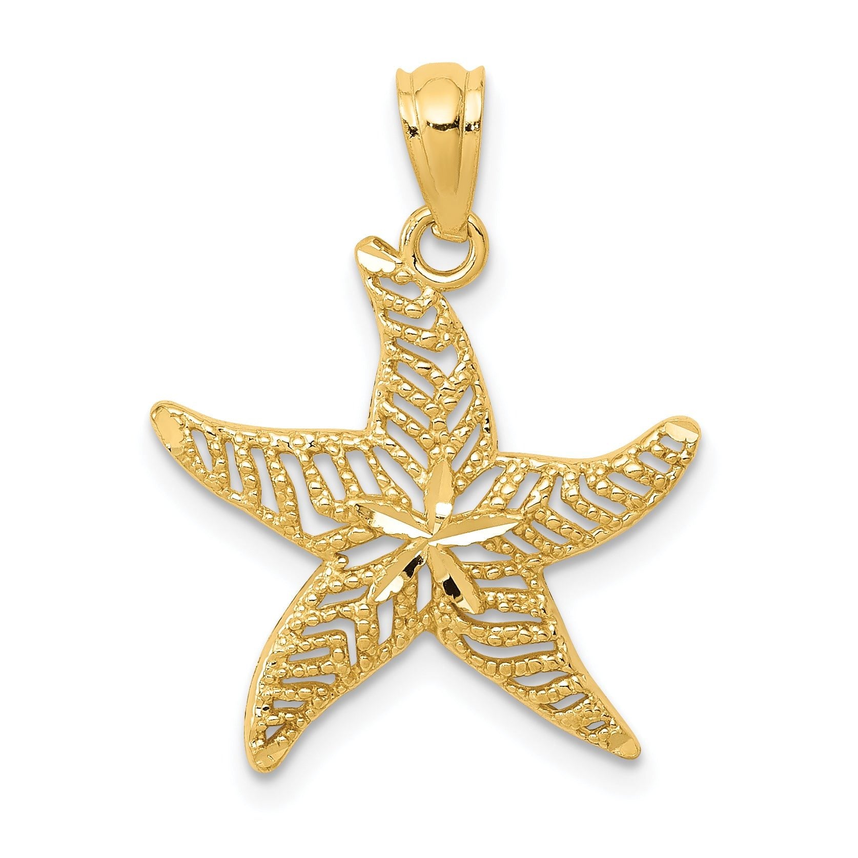14K Gold Diamond-Cut Polished Filigree Starfish Pendant Main image