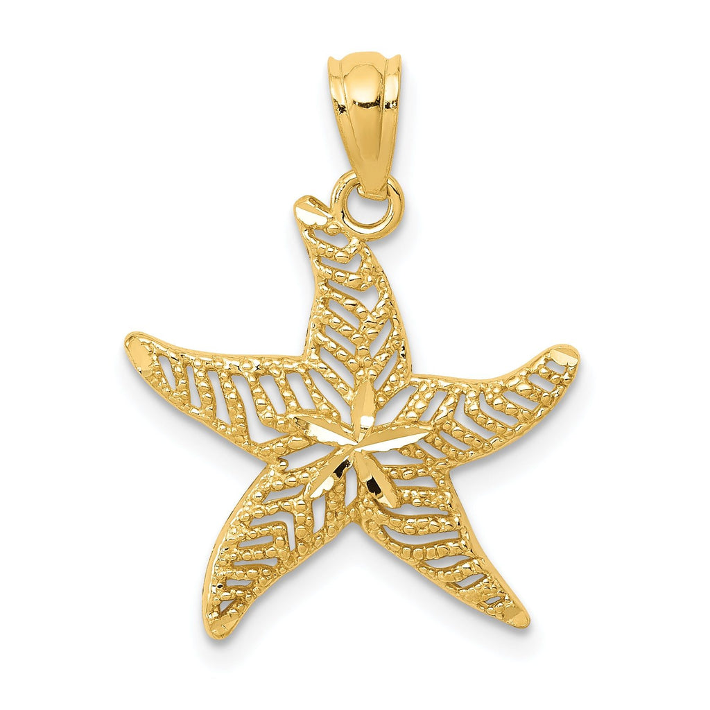 14K Gold Diamond-Cut Polished Filigree Starfish Pendant