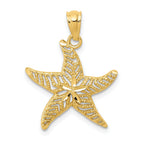 14K Gold Diamond-Cut Polished Filigree Starfish Pendant