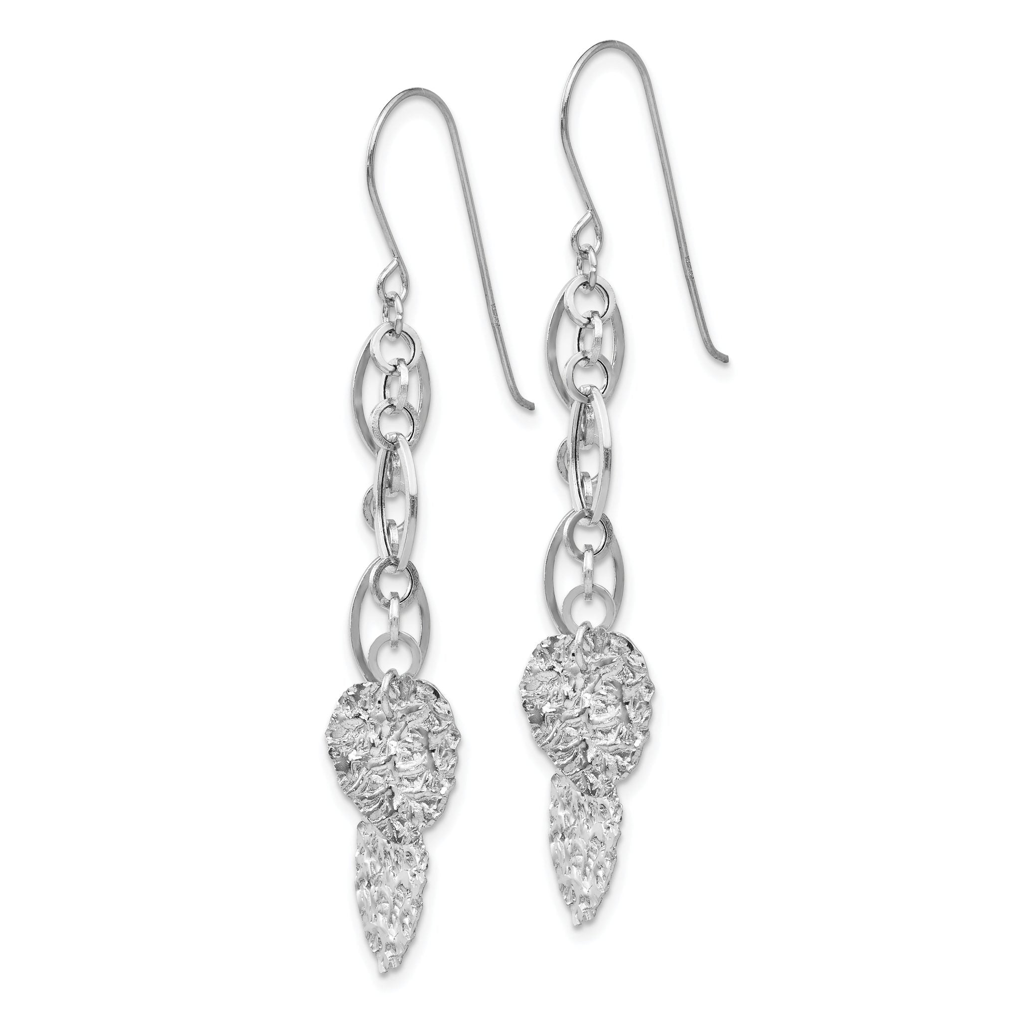 14K White Gold Dangle Heart Earrings with Polished Rhodium Finish Secondary image